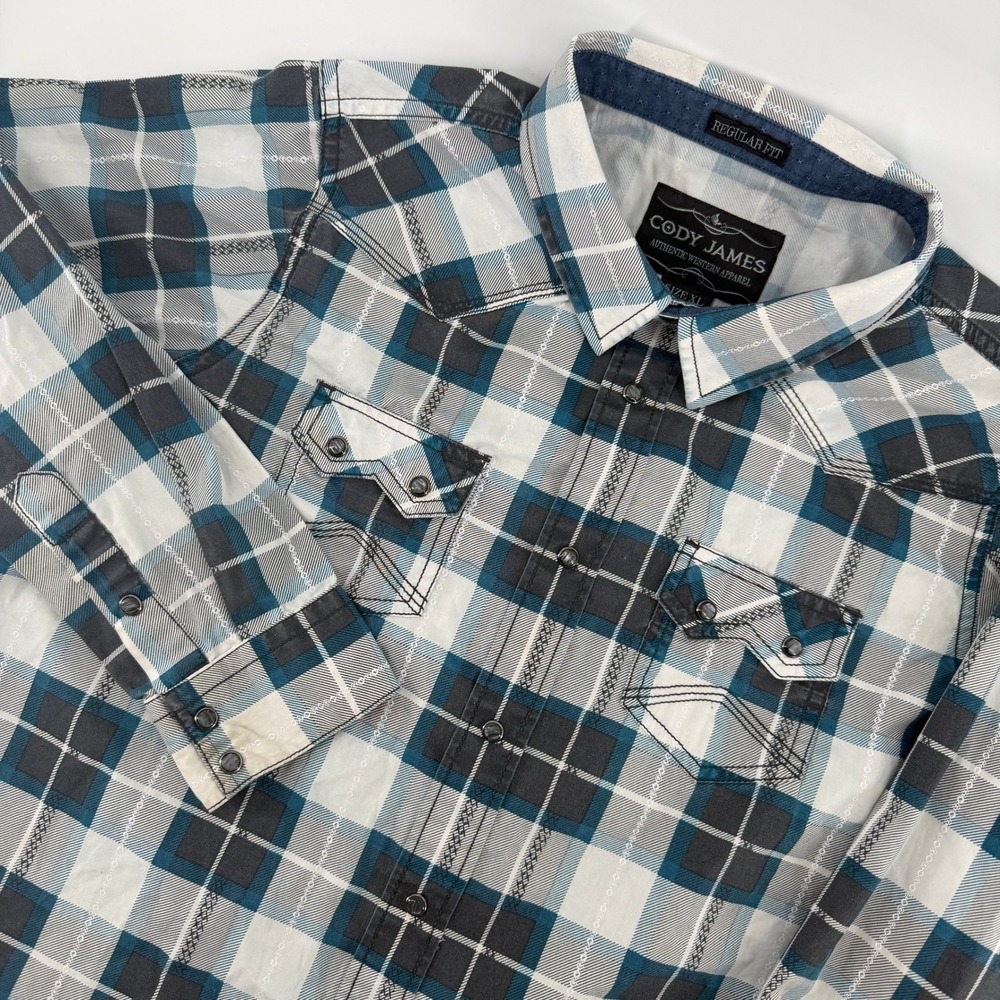 Cody James Western Shirt Mens XL Blue Plaid Snap Front Regular Fit Cowboy Rodeo